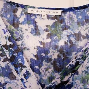 Violet + Claire size 2X - sheer blue/white blouse